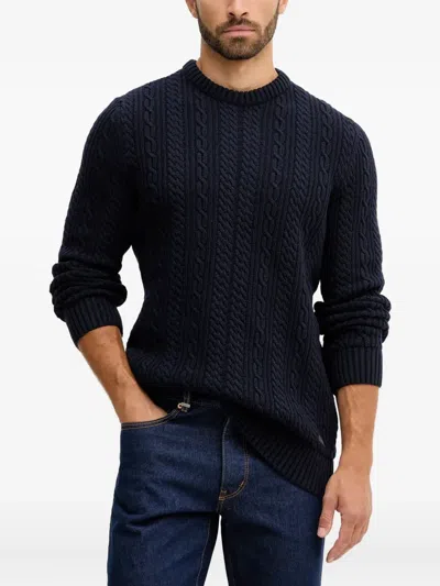 Barbour Cable-knit Crew-neck Sweater In Blue