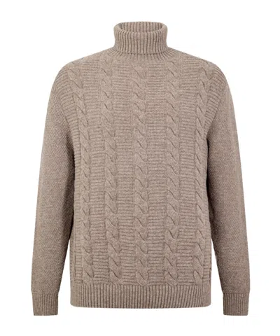 Barbour Cable Knit Wool Turtle Neck Jumper In Animal Print
