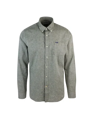 Barbour Camicia Botton Down In Misto Lino In Green