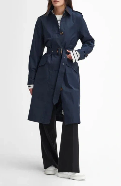 Barbour Camilla Waterproof Trench Coat In Dark Navy/classic Tartan