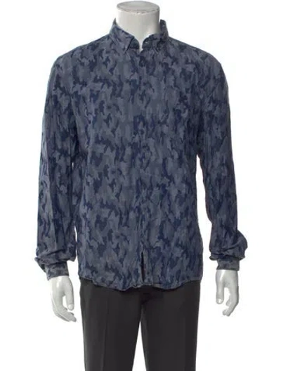 Pre-owned Barbour Camouflage Print Long Sleeve Shirt In Blue