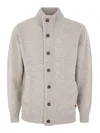Barbour Fine Knit Wool Zip-through Sweater With High Neck And Button Closure In Grey
