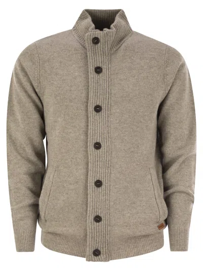 Barbour Cardigan With Zip And Buttons In Stone