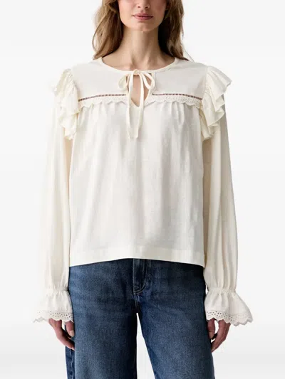 Barbour Carleen Ruffled Cotton Blouse In Neutral