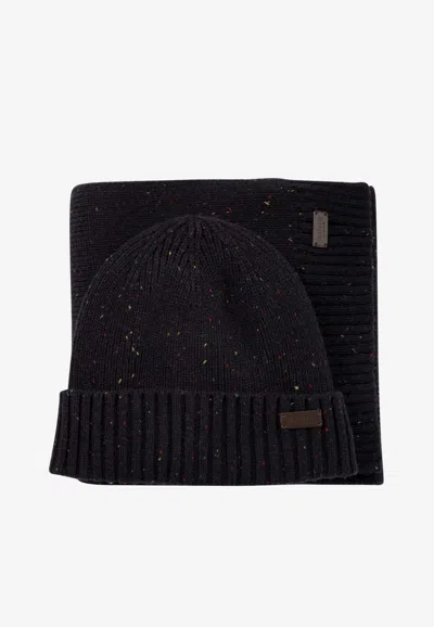 Barbour Carlton Fleck Cap And Scarf Set In Blue