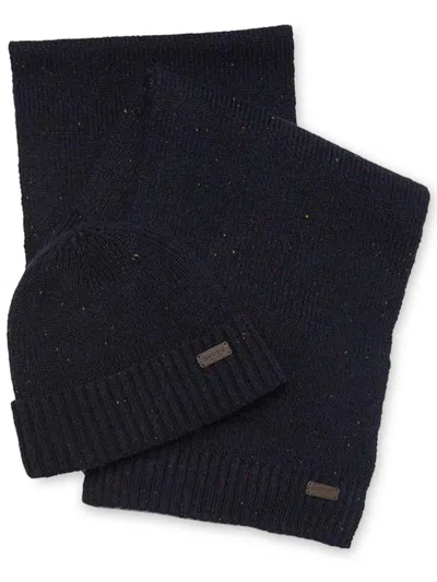 Barbour Carlton Fleck Scarf And Cap Gift Set In Black