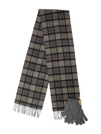 Pre-owned Barbour Cashmere Plaid Print Scarf In Neutral