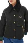Barbour Catton Waxed Cotton Jacket In Black/black/sage Tartan
