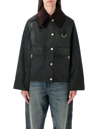 Barbour Catton Waxed Cotton Jacket With Corduroy Collar In Black