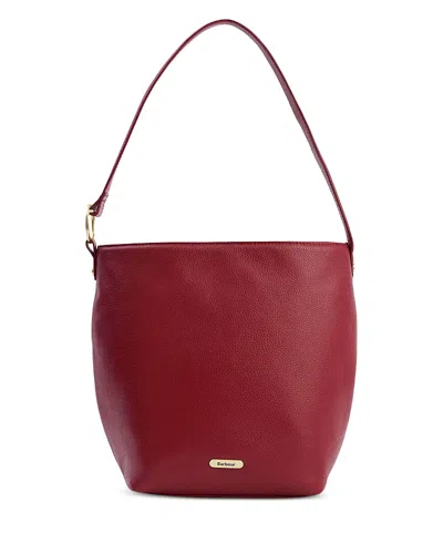 Barbour Cedar Large Leather Bucket Bag In Red