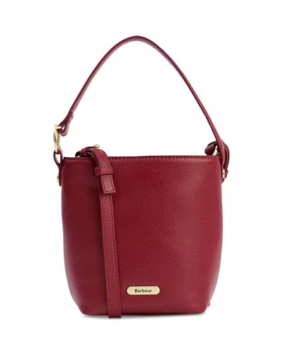 Barbour Cedar Mini Leather Bucket Bag In Burgundy