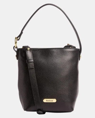 Barbour Cedar Womens Mini Leather Bucket Bag In Black