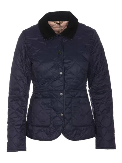 Barbour Womens Deveron Quilted Padded Shell Jacket Navy Pale Pink In Blue