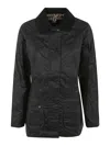 Barbour Womens Sage Beadnell Tartan-lined Waxed-cotton Jacket In Blue