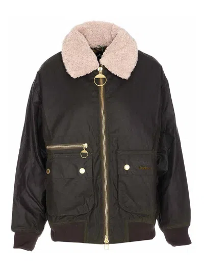 BARBOUR GREEN MAXINE WAX JACKET FRONTAL ZIP CLOSURE
