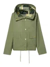 Barbour Cotton Jacket With Drawstring Hem And Hood In Green