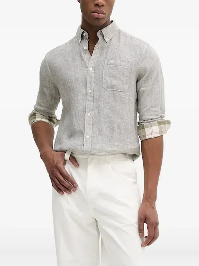 Barbour Check-lined Linen Shirt In Gray