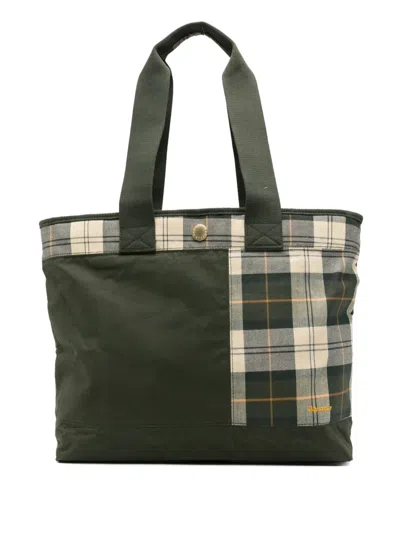 Barbour Check-panel Tote Bag In Green