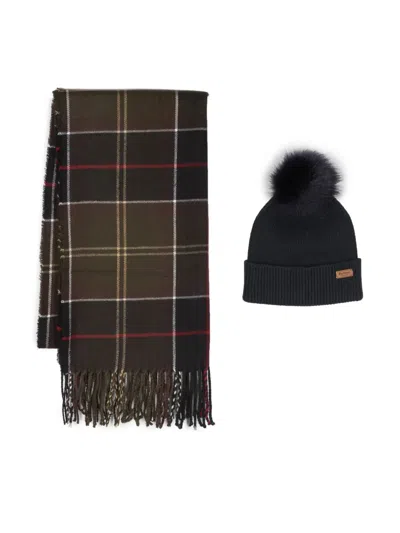 Barbour Check-pattern Fringe-detailing Scarf In Green