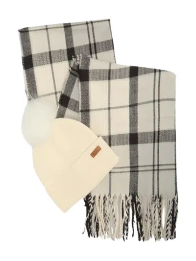 Barbour Checked Fringe-detail Scarf Set In Gray
