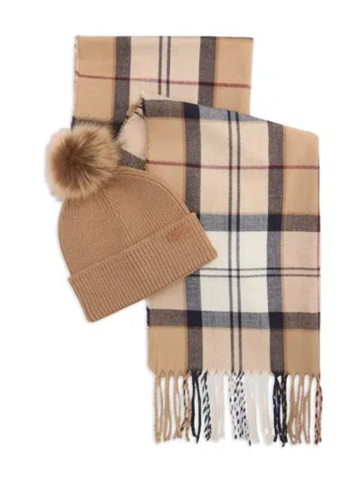 Barbour Checked Fringe-detail Scarf Set In Multi
