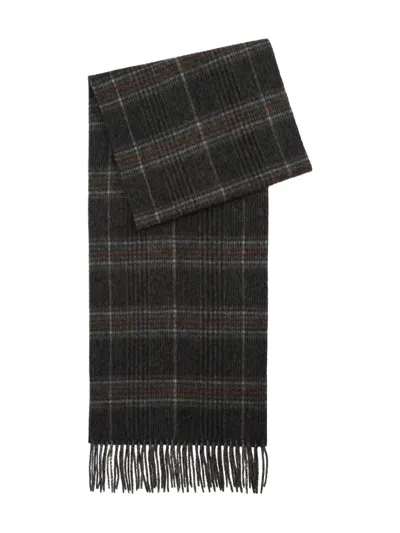 Barbour Checked Fringed Scarf In Gray