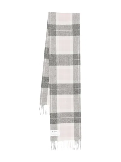 Barbour Checked Fringed Scarf In Gray