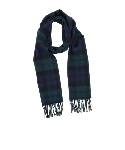 Barbour Checked Pattern Fringed Scarf In Blue