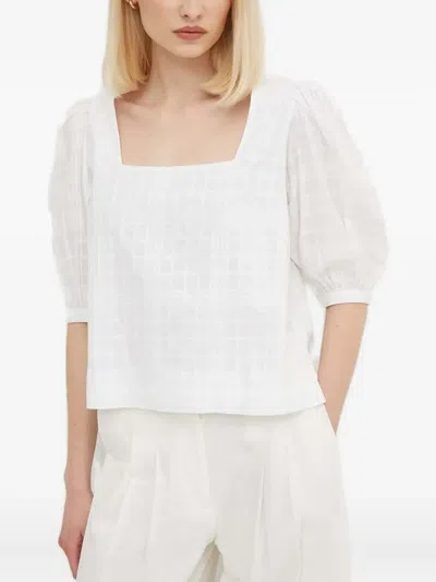Barbour Checked Puff-sleeve Blouse In White