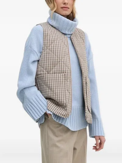 Barbour Checked Quilted Vest In Brown