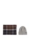 Barbour Checked Scarf And Beanie Set In White