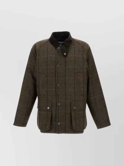 BARBOUR CHECKED WOOL JACKET WITH COLLAR AND POCKETS