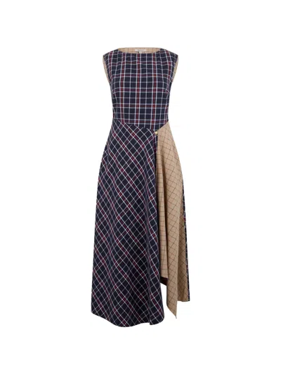 Barbour Checked-pattern Asymmetrical Dress In Blue