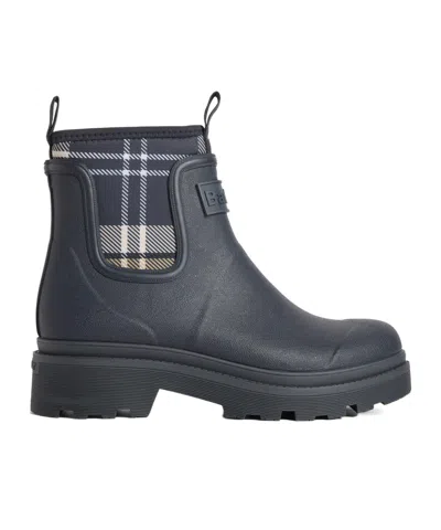 Barbour Checkered Patchwork Ankle Rain Boots In Blue