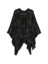 Barbour Check-pattern Fringed Cape In Blue