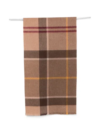 Barbour Check-pattern Fringed Scarf In Brown