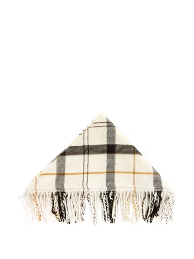 Barbour Check-pattern Fringed Scarf In Gray