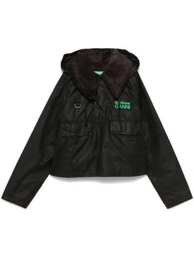 BARBOUR BARBOUR BLACK COTTON SHORT TRENCH COAT WITH POCKETS BARBOUR X GANNI