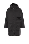 Barbour Long Hooded Jacket Flap Pockets In Black