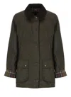 Barbour Corduroy-collar Tartan-cuff Jacket In Green