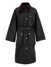 Barbour Belted Tartan-cuff Coat In Black