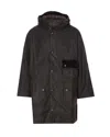 Barbour Long Hooded Jacket Flap Pockets In Black