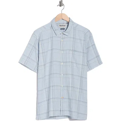 Barbour Coldingham Regular Fit Windowpane Short Sleeve Linen & Cotton Button-up Shirt In Blue