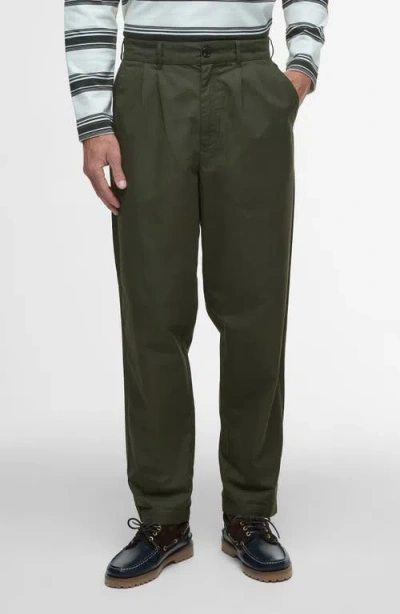 Barbour Cole Relaxed Fit Pleated Cotton Poplin Chinos In Green