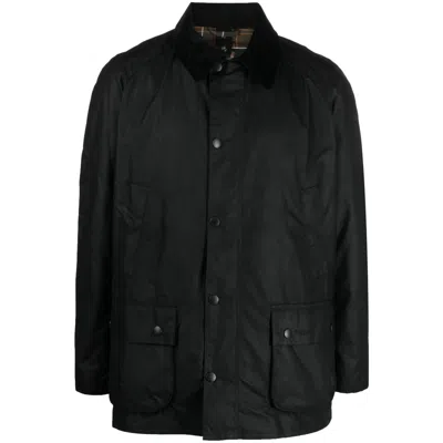 Barbour Black Jacket With Velvet Collar And Pockets