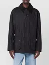 Barbour Collared Waxed Cotton Jacket And Pockets In Black