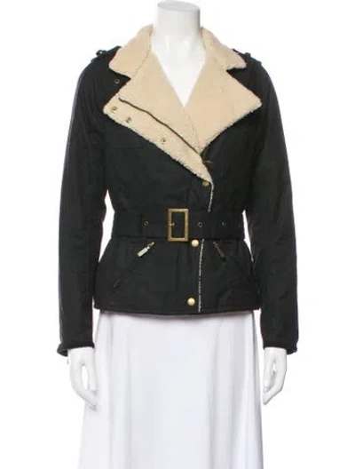 Pre-owned Barbour Colorblock Pattern Biker Jacket In Black