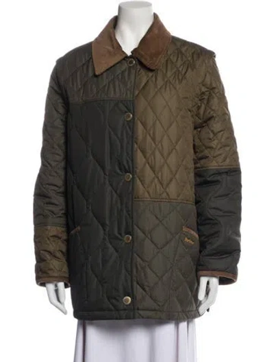 Pre-owned Barbour Colorblock Pattern Coat In Green