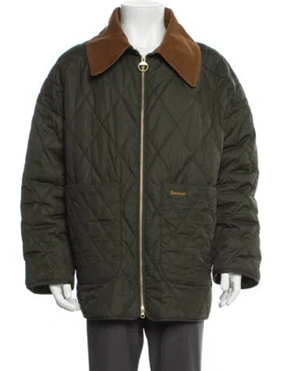 Pre-owned Barbour Colorblock Pattern Puffer Coat In Green