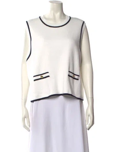 Pre-owned Barbour Colorblock Pattern Scoop Neck Crop Top W/ Tags In White